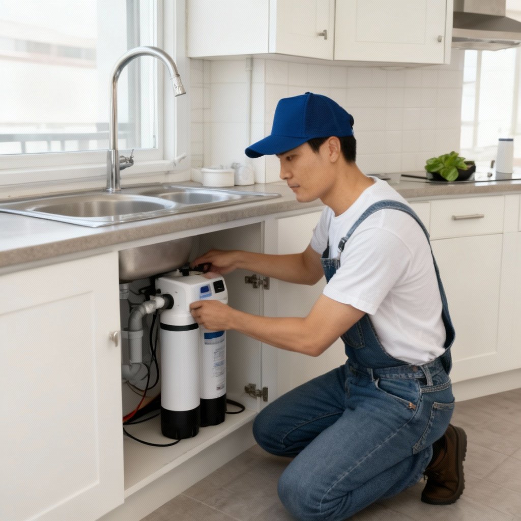 plumber-attending-a-water-softener-installation