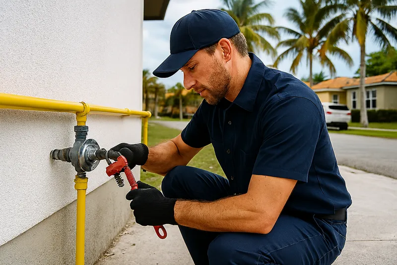 plumber on a gas line repair service