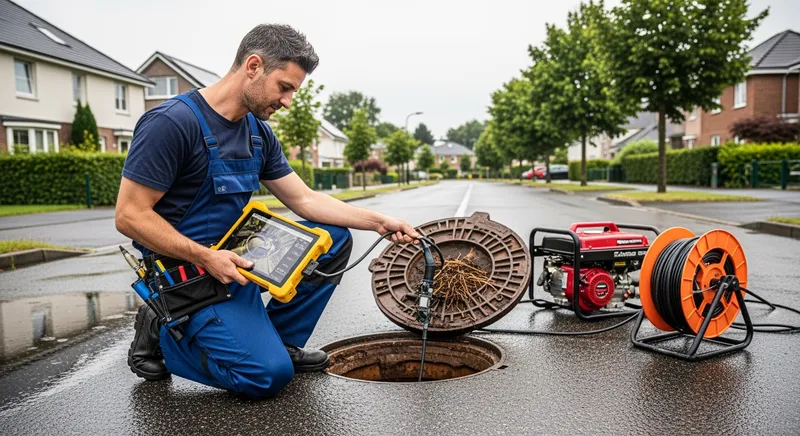 plumber using advanced technologies including video inspection for sewer line detection