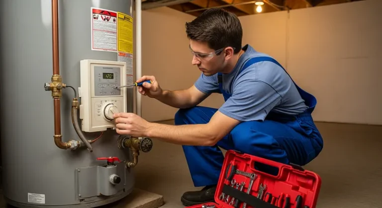 an image of a professional plumber repairing a burst pipe in a Miami-Dade kitchen, emphasizing emergency plumbing services
