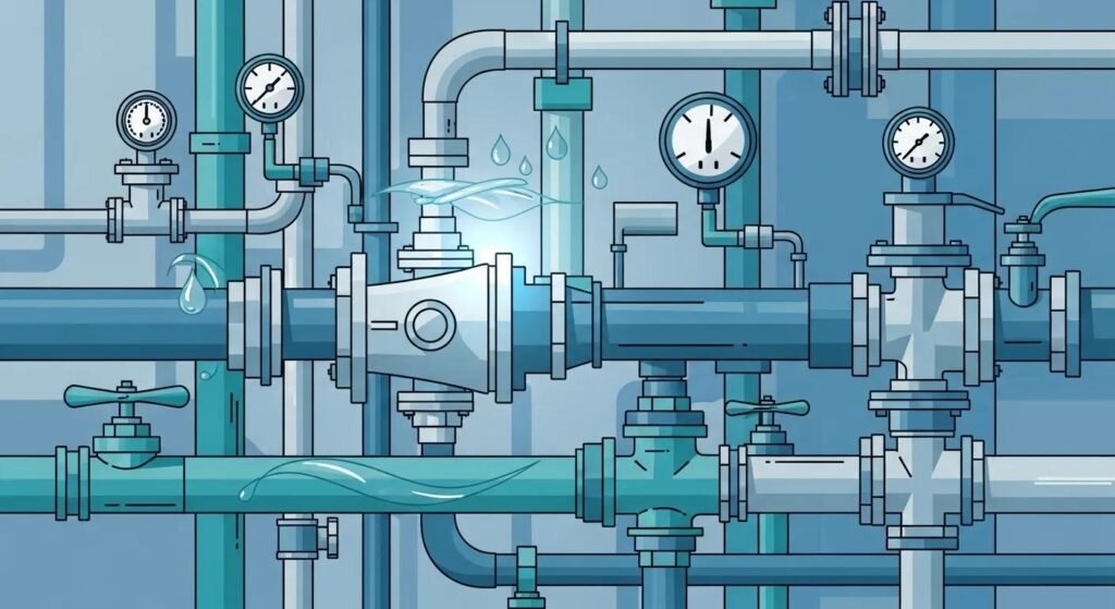 an image of a plumbing pipes and regulator valves to showcase plumbing services to restore your water pressure regulators to best working conditions