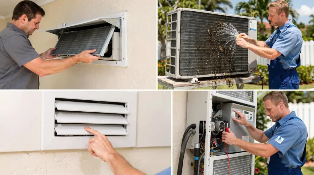 Four homeowner habits protect a heat pump between professional visits: filter changes, outdoor unit clearing