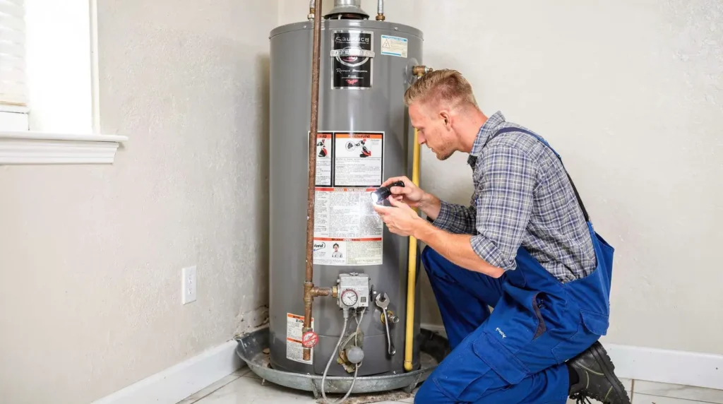 Age determines the answer more often than the symptom itself. A tank water heater tank